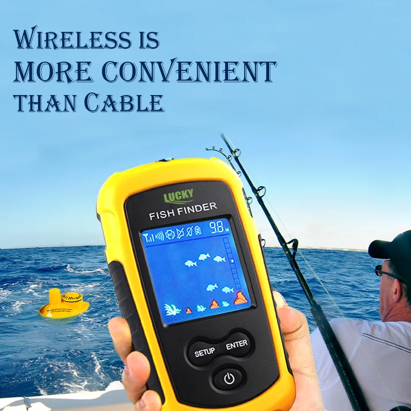 LUCKY Sonar FFCW1108-1 Fish Finder Wireless 120m Wireless Fishing Finder Alarm 40M/130FT Deeper Fishfinder For Shore Fishing