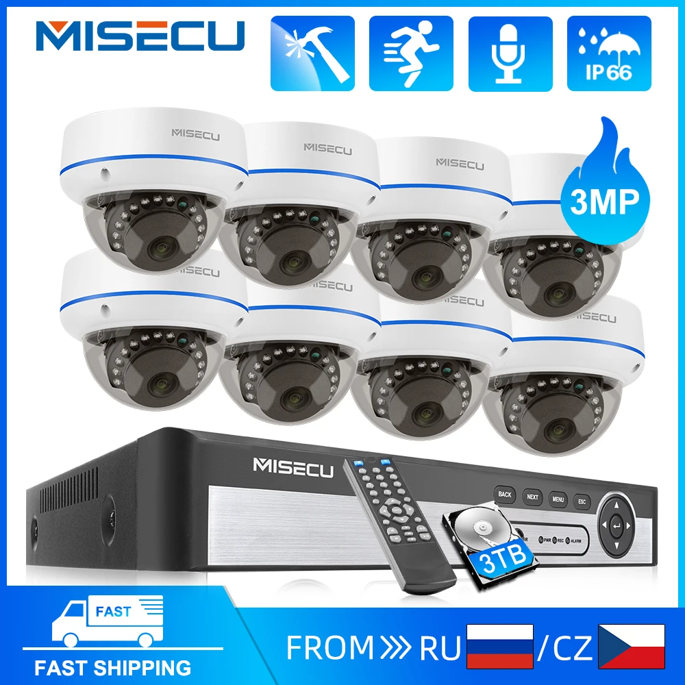 

MISECU H.265 3MP POE Camera Security System CCTV Video Face Detection Vandalproof Audio Record E-mail Alert Camera Surveillance