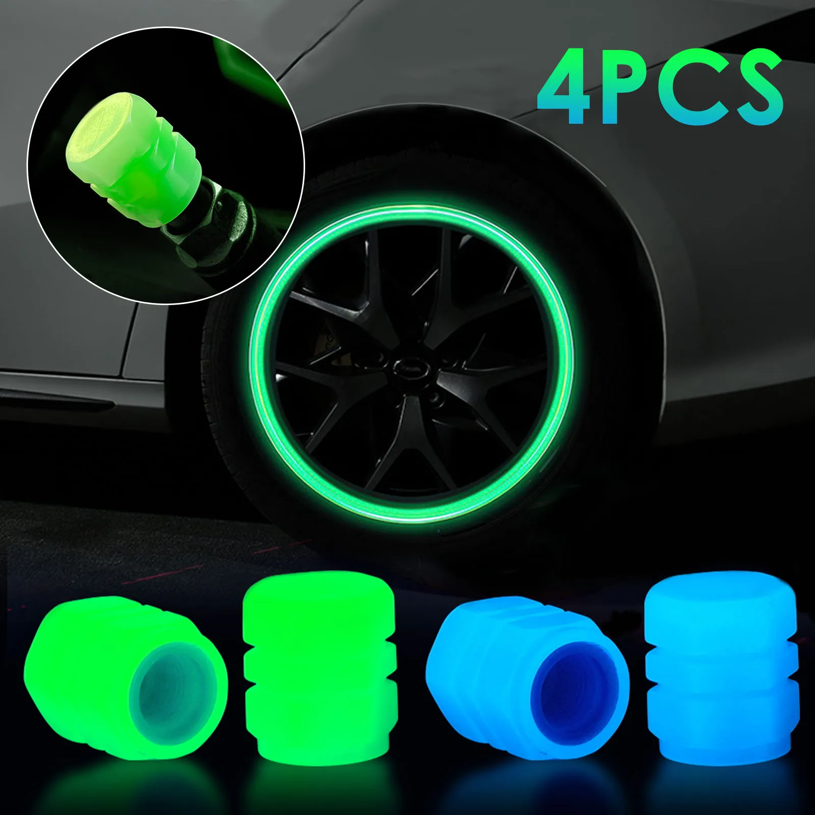 

4Pcs Car Tire Luminous Valve Cap Cover Motorcycle Bike Universal Wheel Tyre Styling Night Glowing Valve Covers Tire Accessories