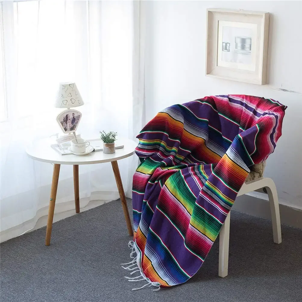 Мексиканское одеяло Serape с кисточками полиэстер/хлопок