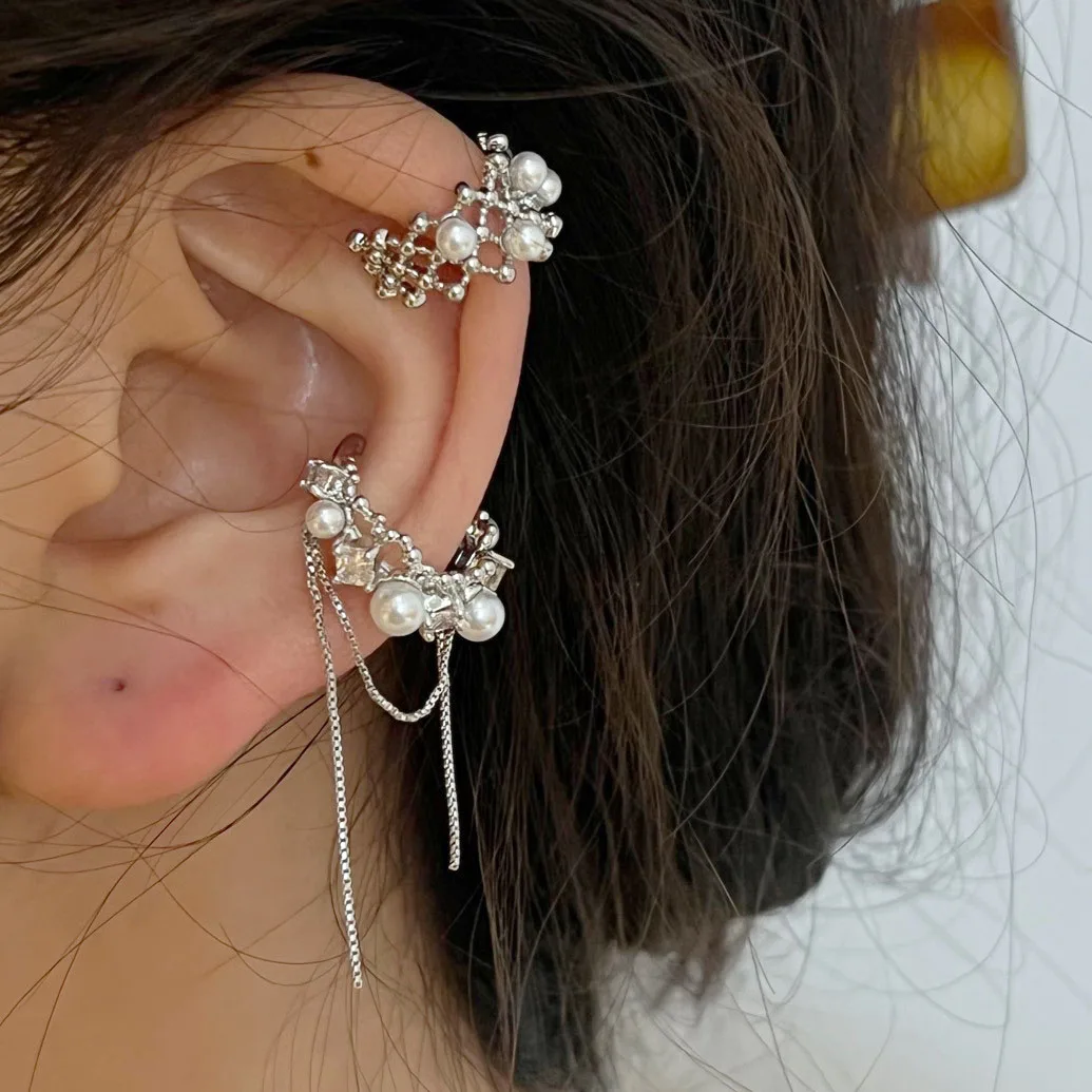 

Korea Japan Style Zircon Pearl Beads 2 Pieces Set Of Clip Earrings For Women No Piercing Elegant Charms Ear Fashion Jewelry
