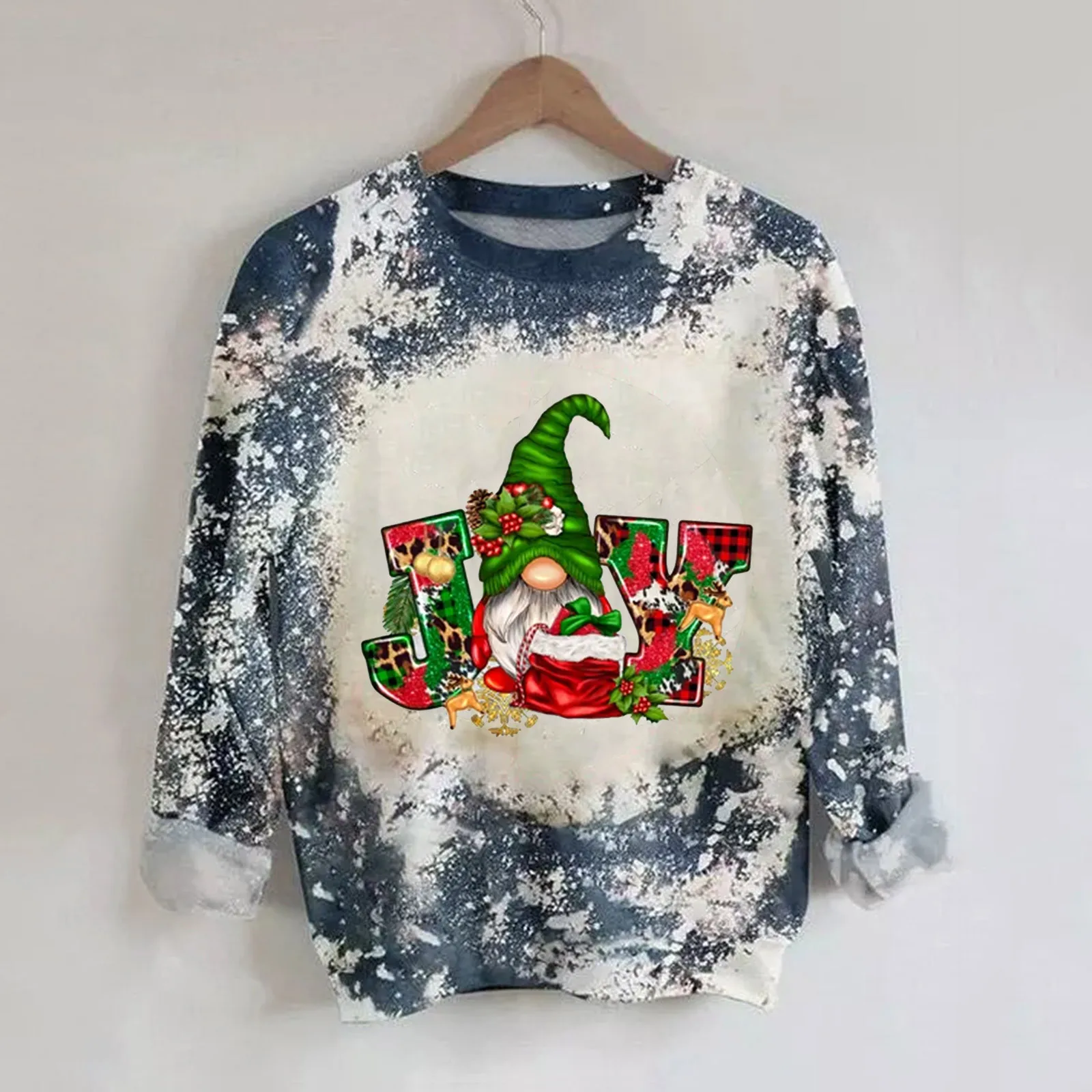 

Womens Fall Hooded Sweatshirt Christmas Print Round Neck Long Sleeve Pullover Top Fashion Top Hoodie Open Front