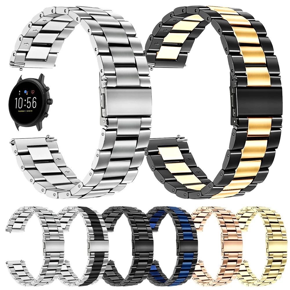 

22mm Stainless Steel Watchband for Fossil Gen 5 Carlyle HR/ Julianna/ Garrett/ Fossil Hybrid Watch HR Metal Strap Band Bracelet