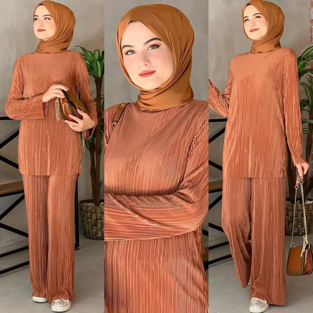 Muslim Sets Ethnic Style Loose Leisure Pleated Suit Southeast Asian Arab Islamic Clothing Women Muslim Two Piece Set