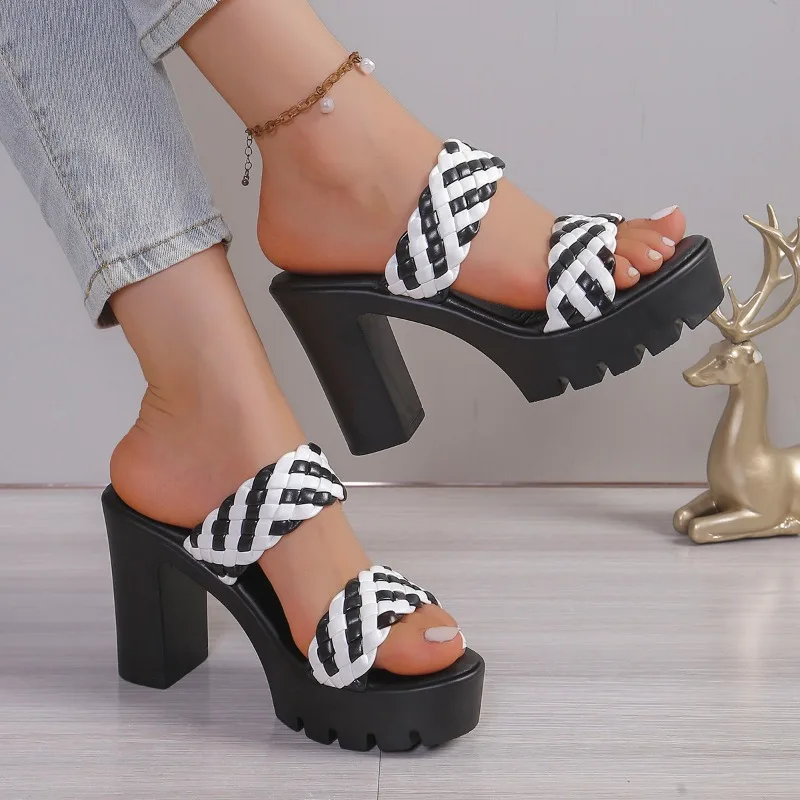 Женские туфли на ремешке с открытым носком Разноцветные классические шлепанцы