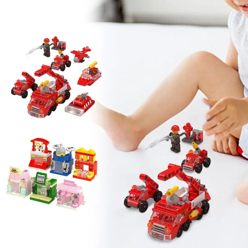 

Small Particle Building Blocks Fire Series Classic Model Bricks 6-in-1 Mini Street Scene Educational Toys For Kids