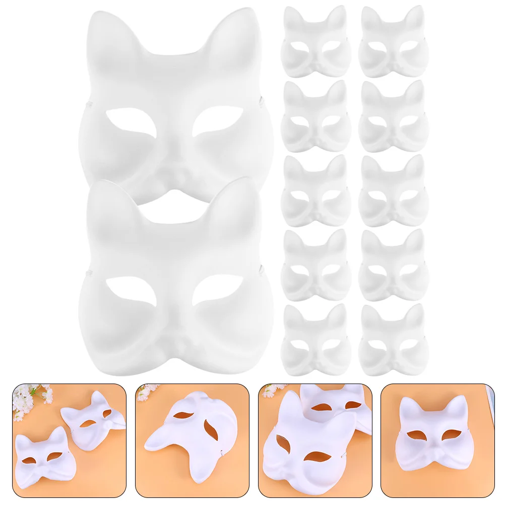 

12 Pcs Hand Painted Pulp Masks Stage Performance Blank Halloween DIY Party Fox Masquerade Women Craft Blanks Cosplay Face White