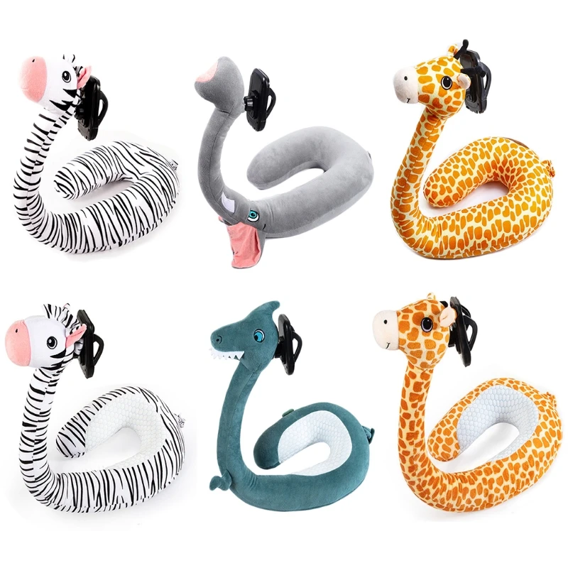 

2 In 1 Travel Cartoon Animal Plush U-Shaped Neck Pillow with Holder 28ED