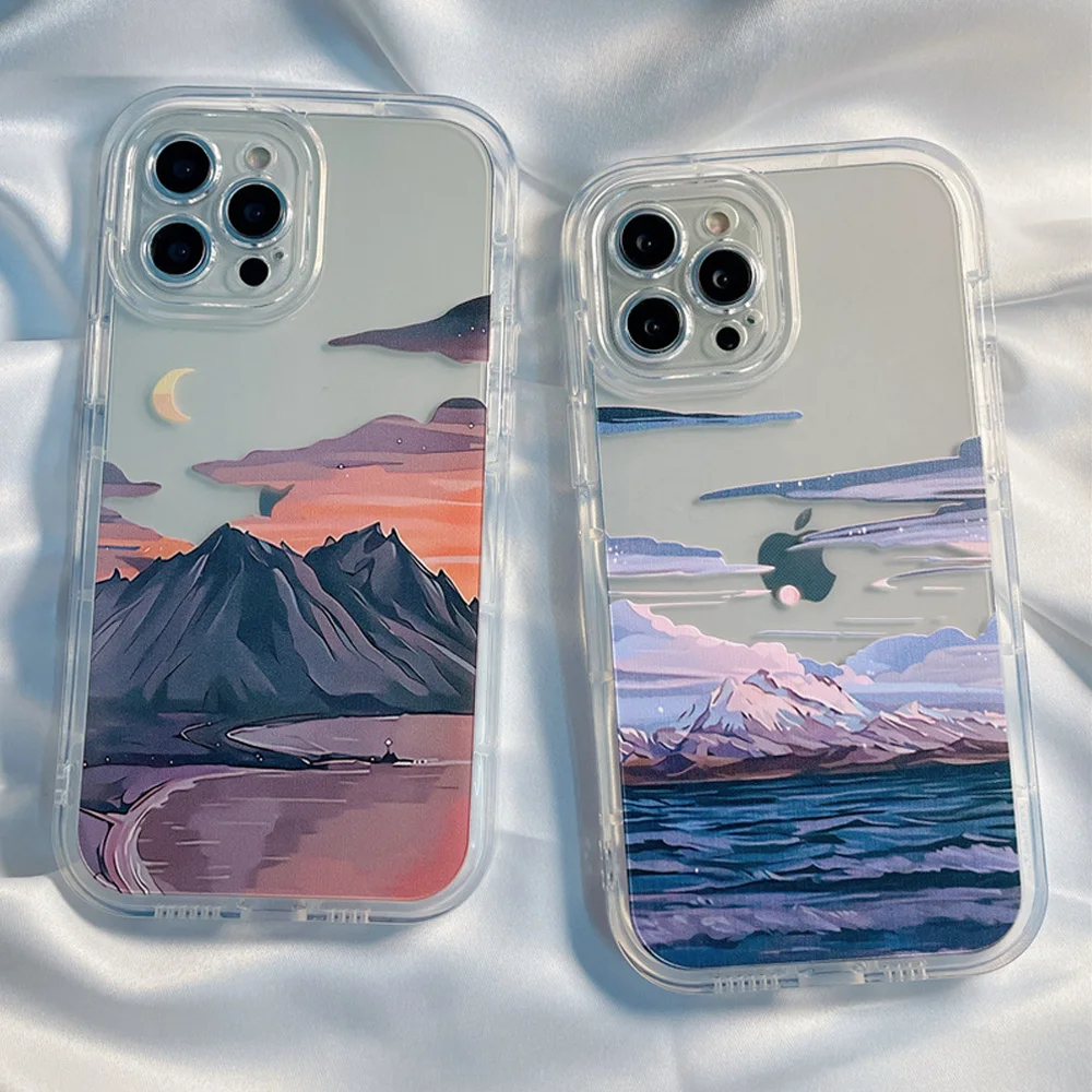 

Retro Snow Mountain Sunset Phone Case for IPhone 11 13 14 Pro MAX XS XR X 12 Mini 7 8 14Plus SE3 Clear Soft TPU Shockproof Cover