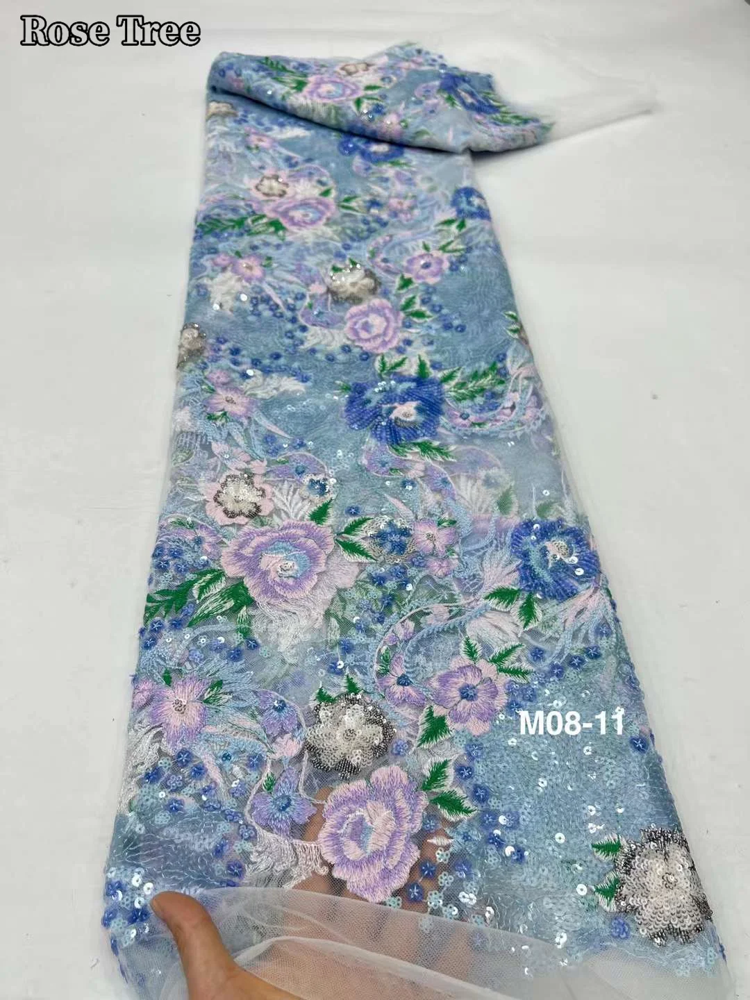 Роскошные африканские кружевные ткани 2024 бусин вышивка женское синее Тюлевое