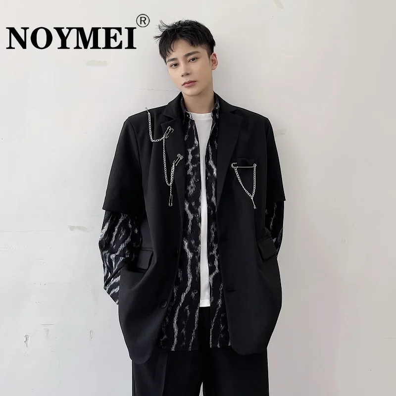 

NOYMEI Detachable Blazer Fashionable Lapel Metal Decoration All-mtach Temperament Men's Blazer Autumn Male Suit Jacket WA2116
