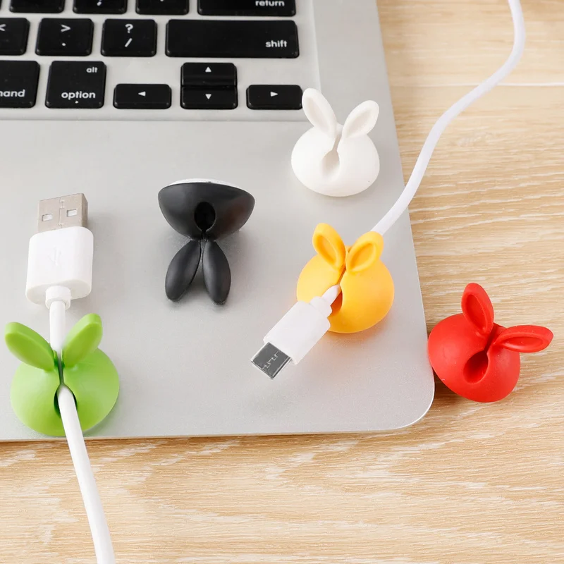cute bunny ear cable fixer car dashboard office phone charger cable manager desk line organizer headphone cable winder holder free global shipping
