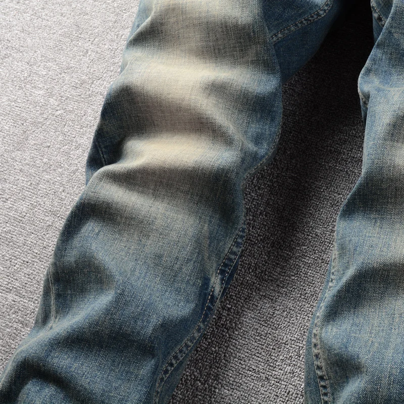 Fashion Vintage Men Jeans High Quality Retro Blue Elastic Slim Fit Ripped Jeans Men Denim Trousers Casual Designer Pants Hombre