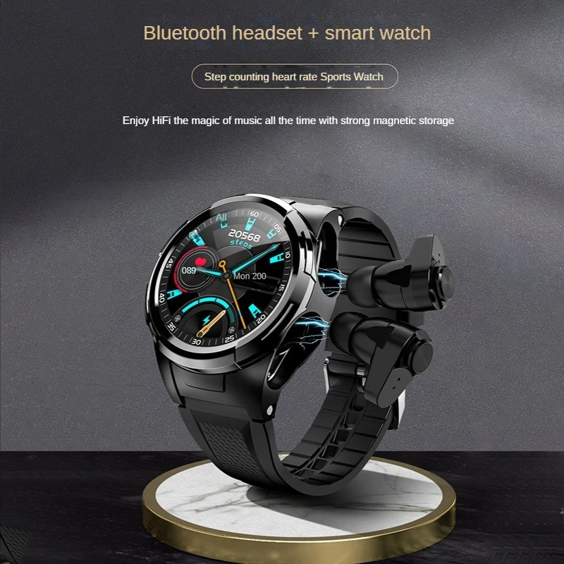 

S201 Smart Watch TWS Headset Two-in-one Body Temperature Heart Rate Blood Pressure Blood Oxygen Monitoring Touch Smart Bracelet