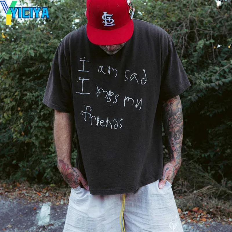 

YICIYA Short Sleeved Men And Women Summer New American Style Loose Couple Wear T-shirt Top Y2k Printing Letter Womens Clothing