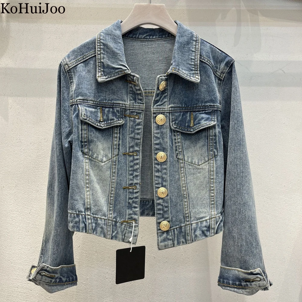 KoHuiJoo Spring Jeans Jacket for Women 2023 New Korean Fashion Golden Button Single Breasted Short Denim Coat Ladies Outwear