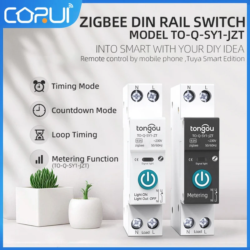 

CoRui TUYA Zigbee Smart Circuit Breaker No Metering 1P 63A DIN Rail for Smart Home Wireless Remote Control Switch by APP