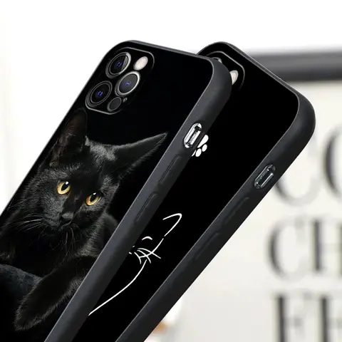 Чехол для телефона Black Cats Cute Cat Hello для Apple iPhone 16, 15, 14, 13, 12, 11 Pro Max XR XS Max 7, 8 Plus SE2, силиконовые чехлы на заднюю панель