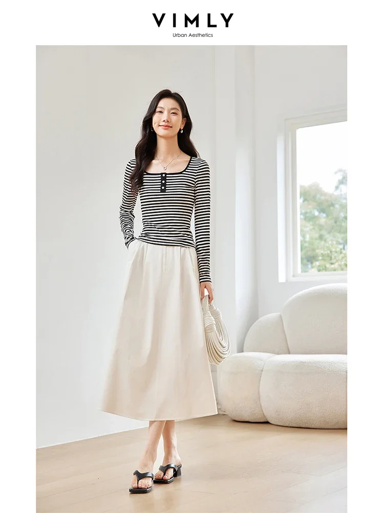 Женская Осенняя Классическая футболка VIMLY в черно-белую полоску Новый