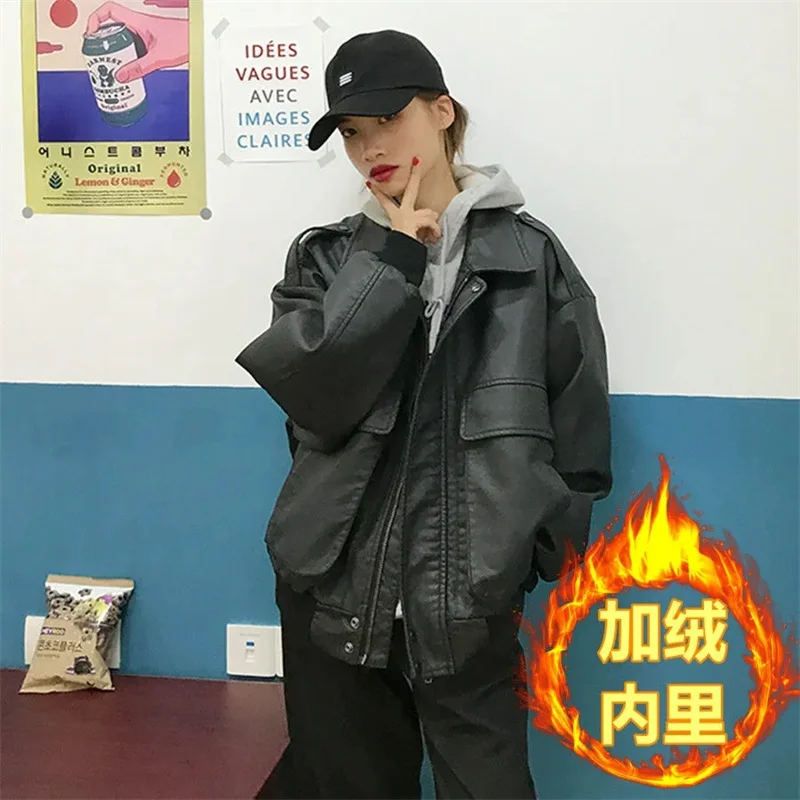 Новинка 2023 стильное винтажное кожаное пальто женская осенне-зимняя куртка в