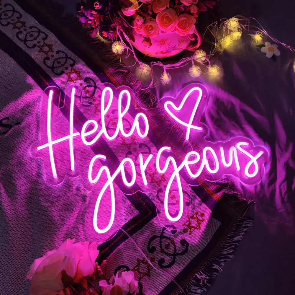 Custom Made Neon Sign for Hello Gorgeous LED Lights Wall Party Wedding Shop Window Restaurant Birthday Decoration