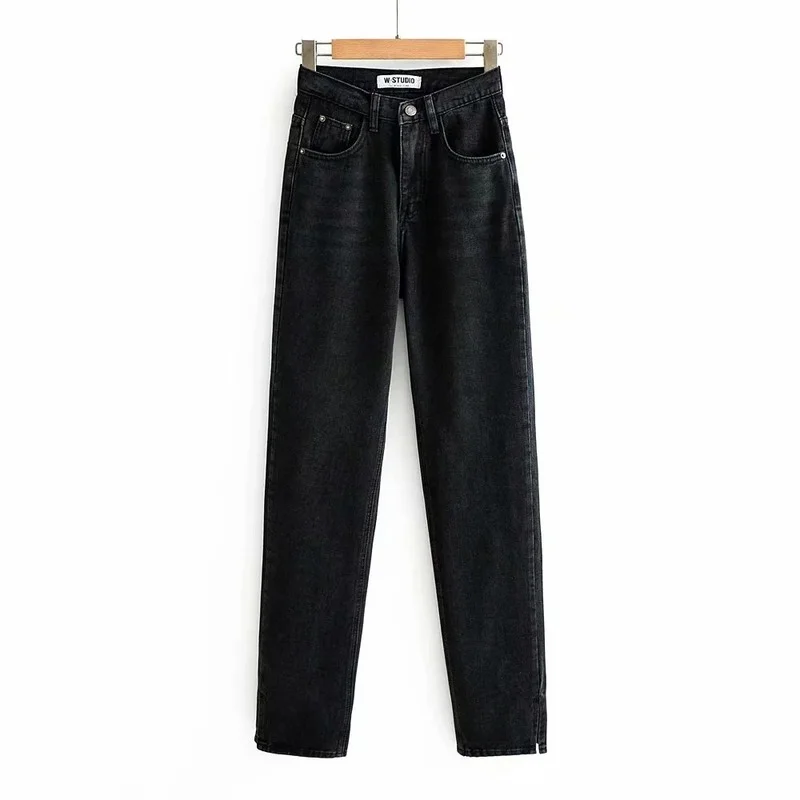 Indie Women Split Vintage Casual Fashion Denim Pants 2023 Fashion High Waist Bottoms Ladies Classic Jeans Trousers Streetwear