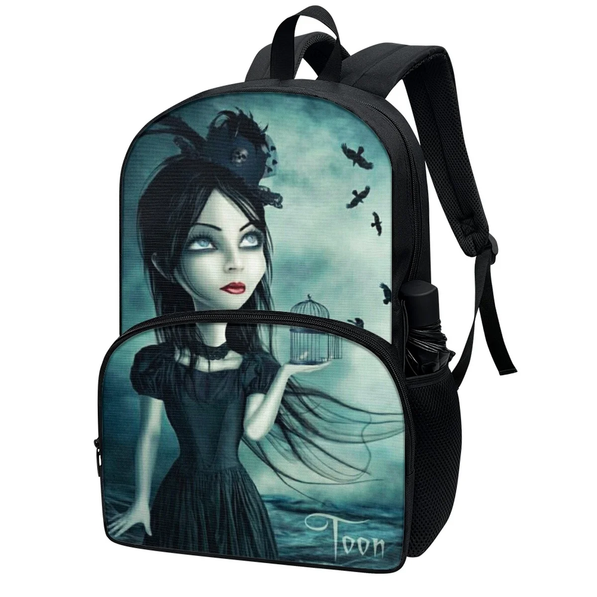 FORUDESIGNS Gothic Cartoon Girls Backpacks Junior High School Schoolbags Stationery Storage Fashion Classic Back Packs