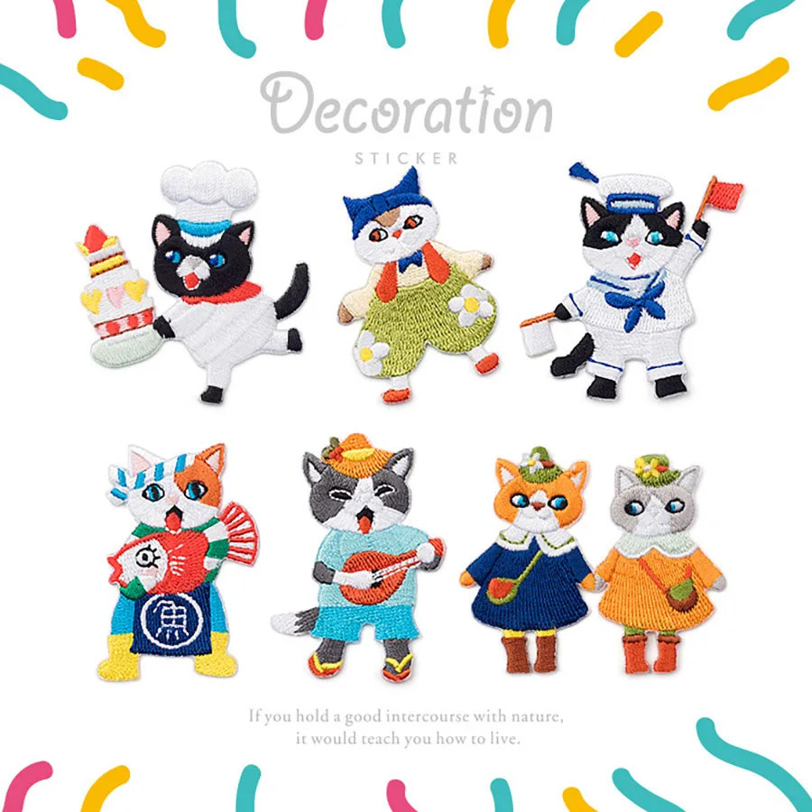 

Fashionable Cat Animal Embroidery Patch Stickers For Children Clothes DIY Decorative Patches Iron on Type