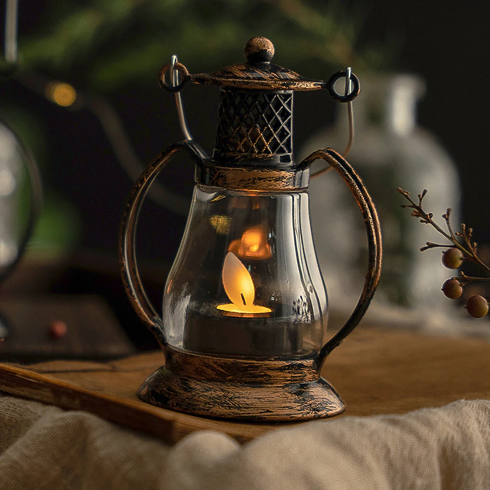 

Retro LED Electronic Lantern Candle Light Kerosene Lamp Desktop Hanging Night Lamp Ornaments Holiday Wedding Party Home Decor