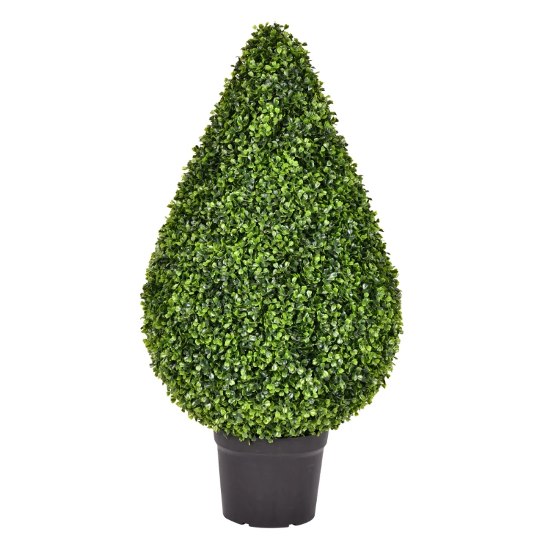 

36" Artificial Boxwood Teardrop Shaped Bush, Black Plastic Pot.