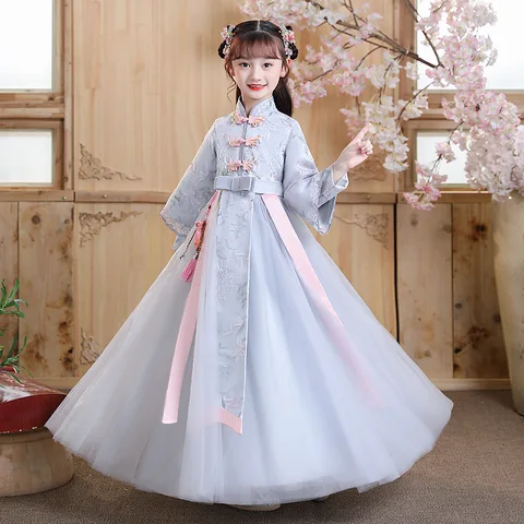 Детский костюм ханьфу для девочек, сказочное платье принцессы династии ханьфу Тан в китайском стиле, детская одежда для шоу, элегантные костюмы большого размера