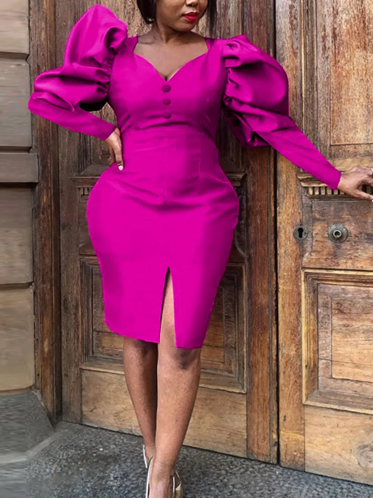 

Элегантные женские платья с длинным рукавом пышные с длинным рукавом на пуговицах ретро модные розово-Красные праздничные наряды для рожде...