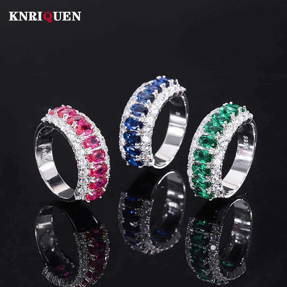 

Vintage 100% Silver 925 Rings for Women 3*5mm Ruby Emerald Sapphire Gemstone Lab Diamond Wedding Ring Cocktail Fine Jewelry Gift