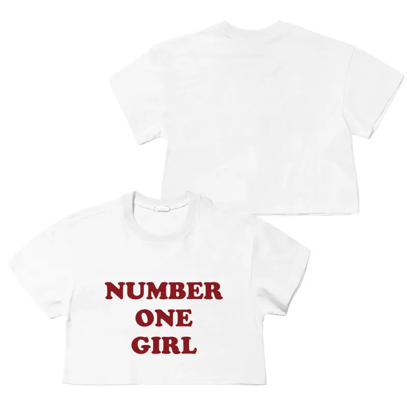 Rose Sexy Crop Top Number One Girl Same Style Girls O-Neck Casual Women Shirts