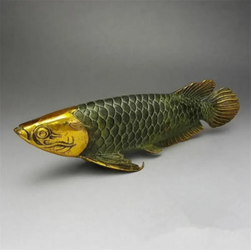 

YM Copper Statue Chinese bronze gilt old handwork lucky home decoration handicraft ' Fish '