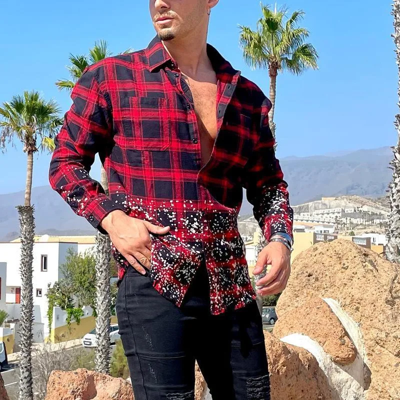 Plaid Long Sleeve Man Blouse Vintage Men Designer Tops Casual Slim Fit Single Breasted Men Shirt Daily Outwear Male Loose Blouse