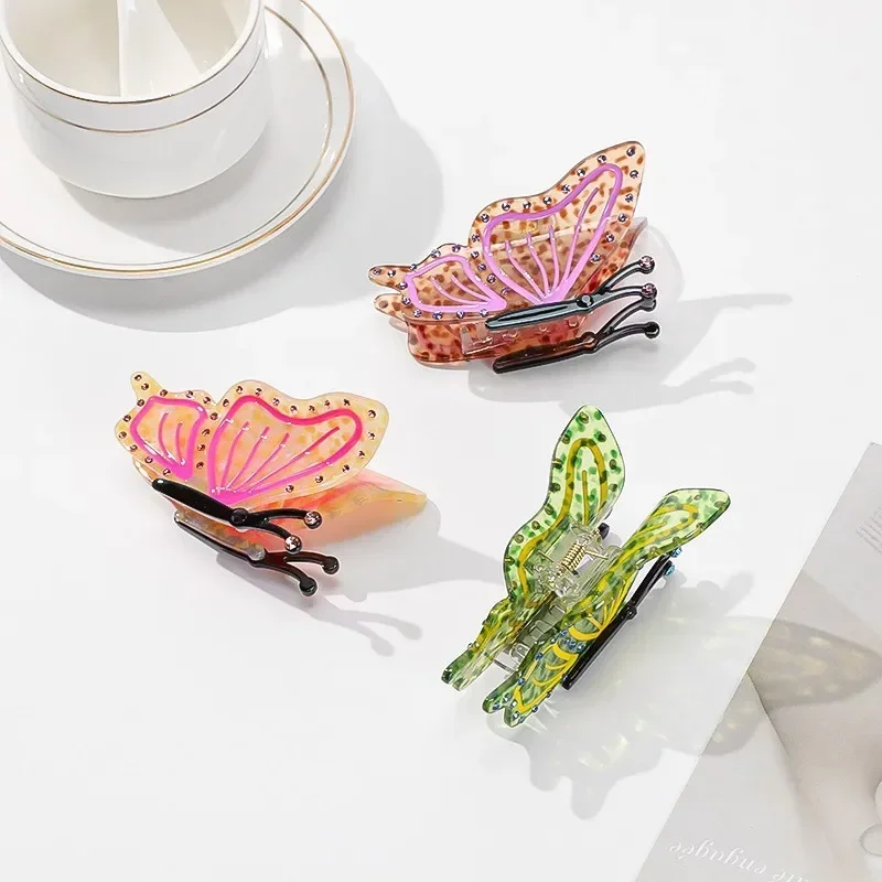 BYL Новый 3D набор бриллиантов Заколки для волос-бабочки Ацетатный коготь волос