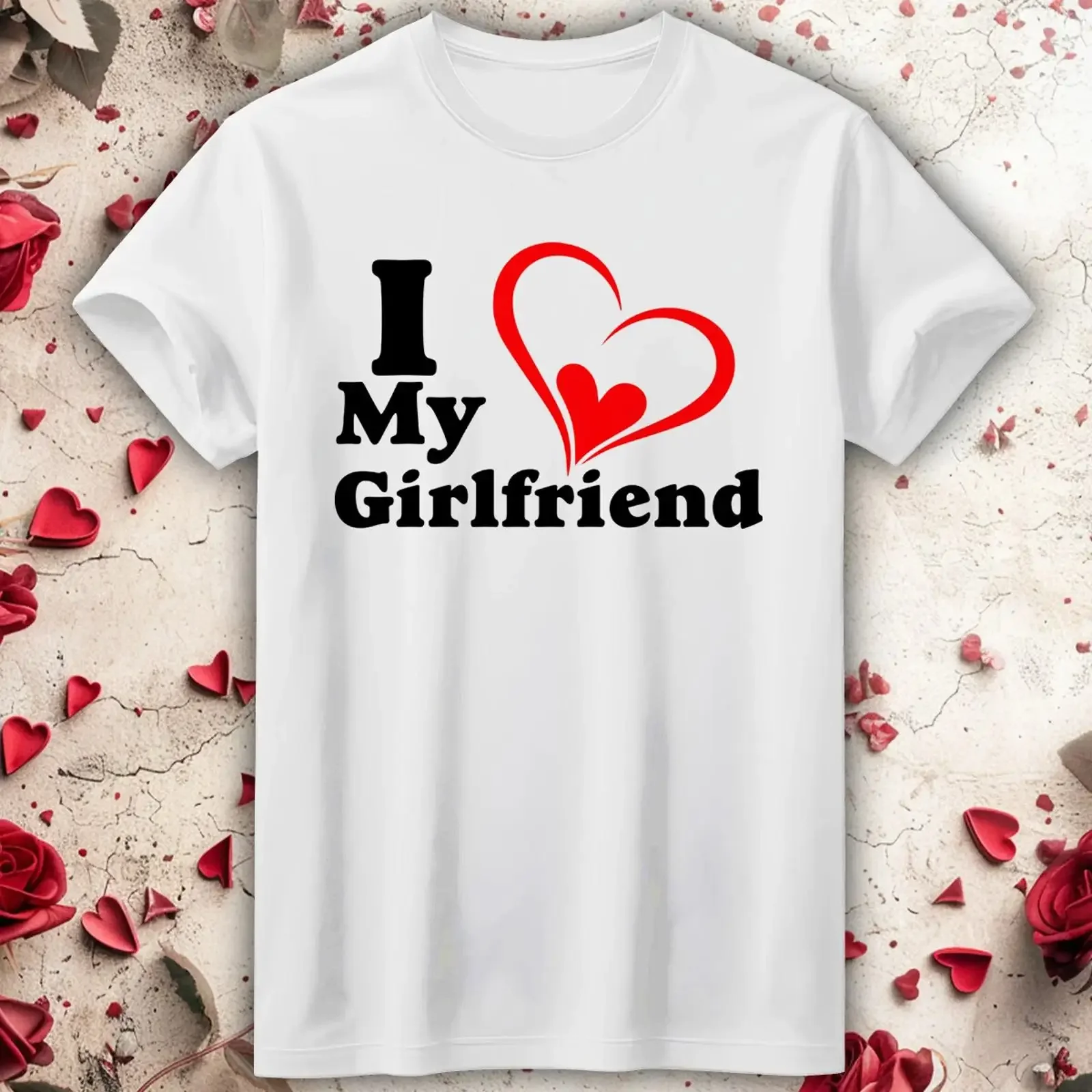 Фото Мужская футболка с графическим принтом «I Love My GF» на День святого Валентина, винтажная, с эффектом потертости, для повседневной носки, модная, дышащая №1