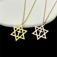 stainless steel women necklaces hollow out hexagram cross pendant men cross chain choker gold jewelry wholesale colares feminino