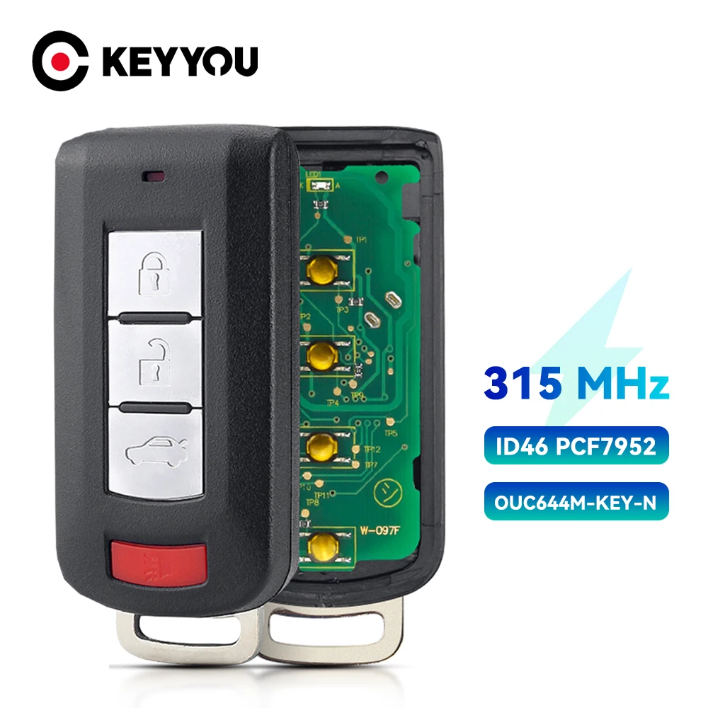 

KEYYOU Keyless go Smart Remote Car Key 3+1B 315Mhz ID46 PCF7952 for Mitsubishi Lancer Outlander 2008-2016 OUC644M-KEY-N