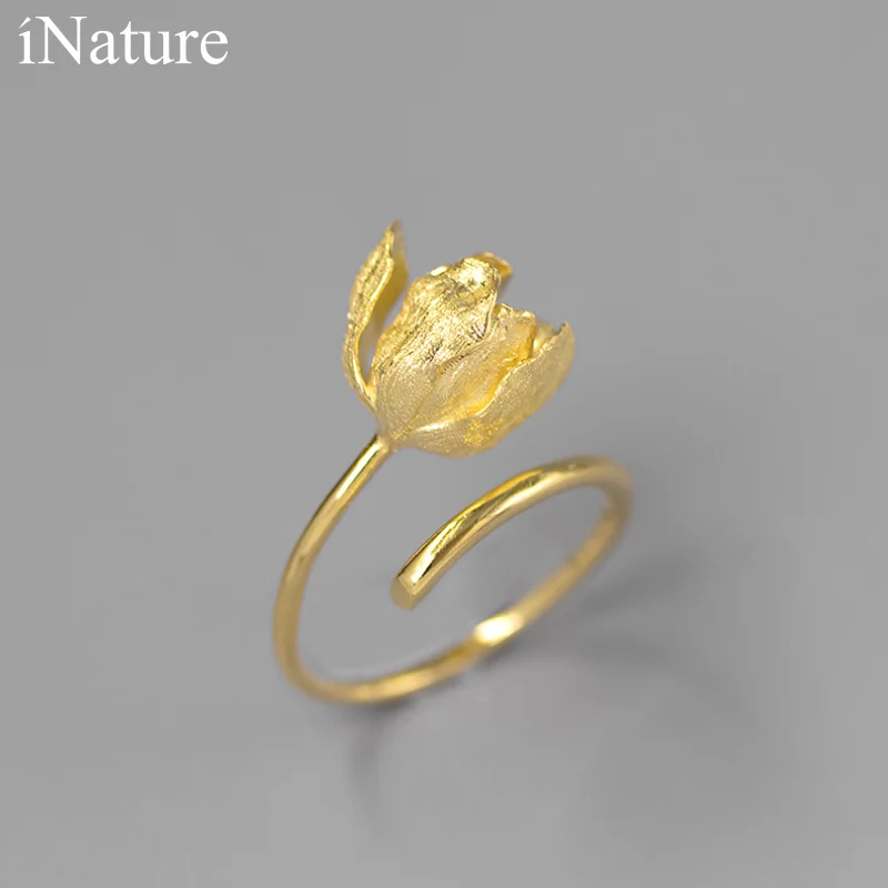 

INATURE Elegant Tulip Flower Rings For Women Sterling Silver Engagement Wedding Party Ring Jewelry