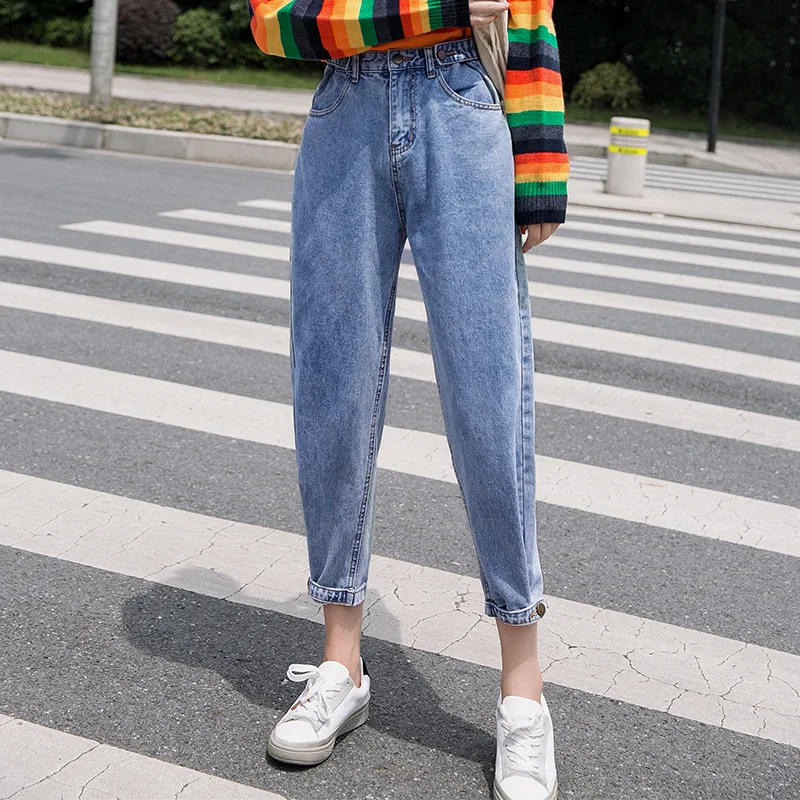 Student Casual All-match Clothing Hip Hop Streetwear Korean Harem Pants Women Jeans Loose Mid Waist Wide Leg Ankle Length Pants