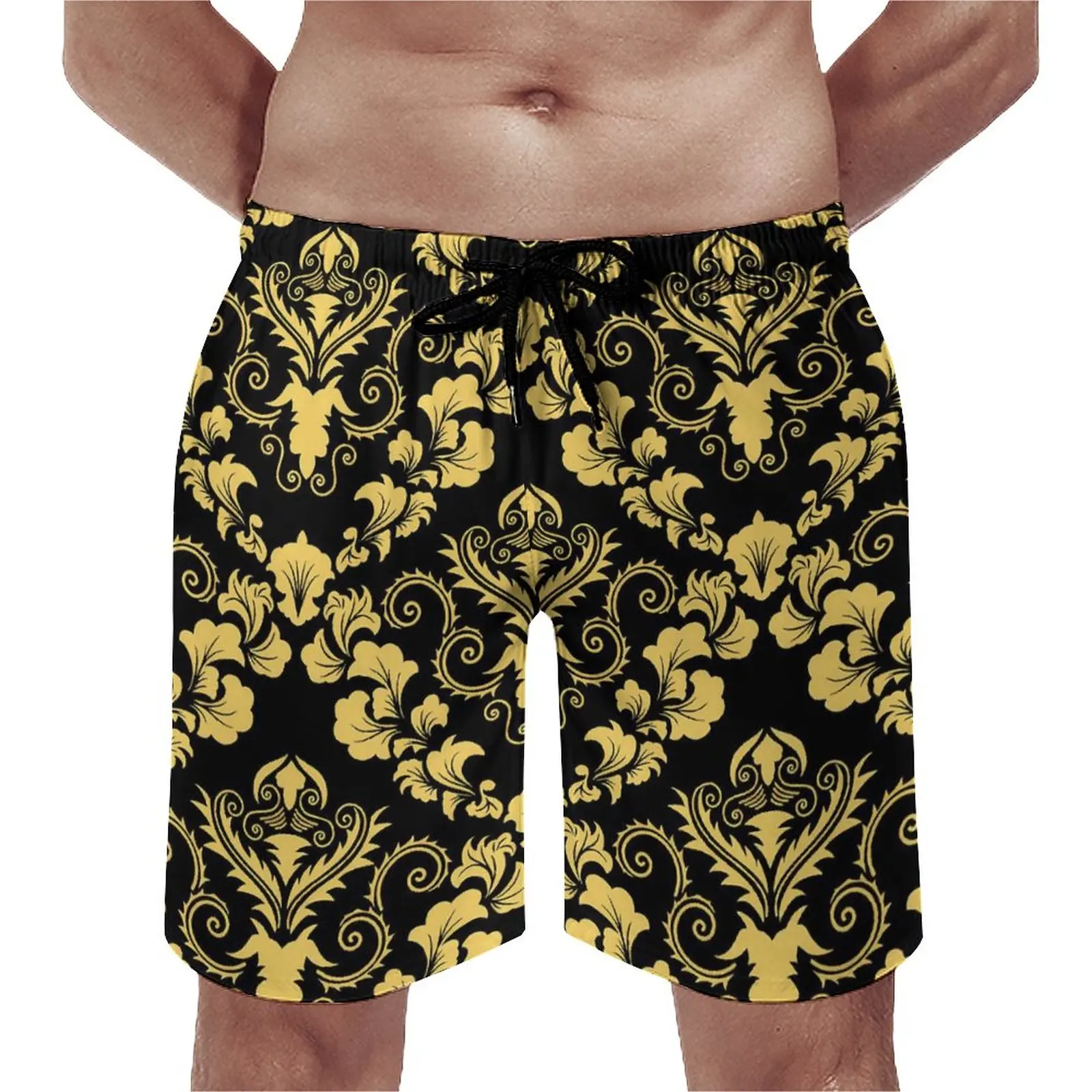 

Пляжные шорты мужские в стиле ретро, винтажные Дамасские плавки, быстросохнущая спортивная одежда, модные пляжные шорты оверсайз, желтые черные