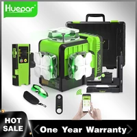 huepar 3d cross line laser level self leveling outdoor bluetooth remote control laser kits with li ion battery hard carry case