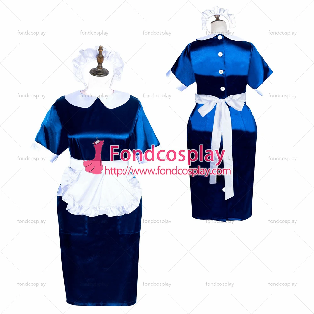 

Платье атласное для взрослых, пикантное короткое, с французскими пуговицами, темно-синее, с белыми пуговицами, индивидуальное [G3887]