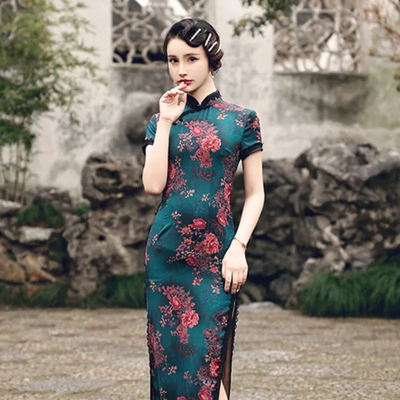 

SHENG COCO Blue Cheongsam Qipao Dresses New Chinese Style Young Girl's Daily Self-cultivation Improved Long Sexy Shanghai Chipao