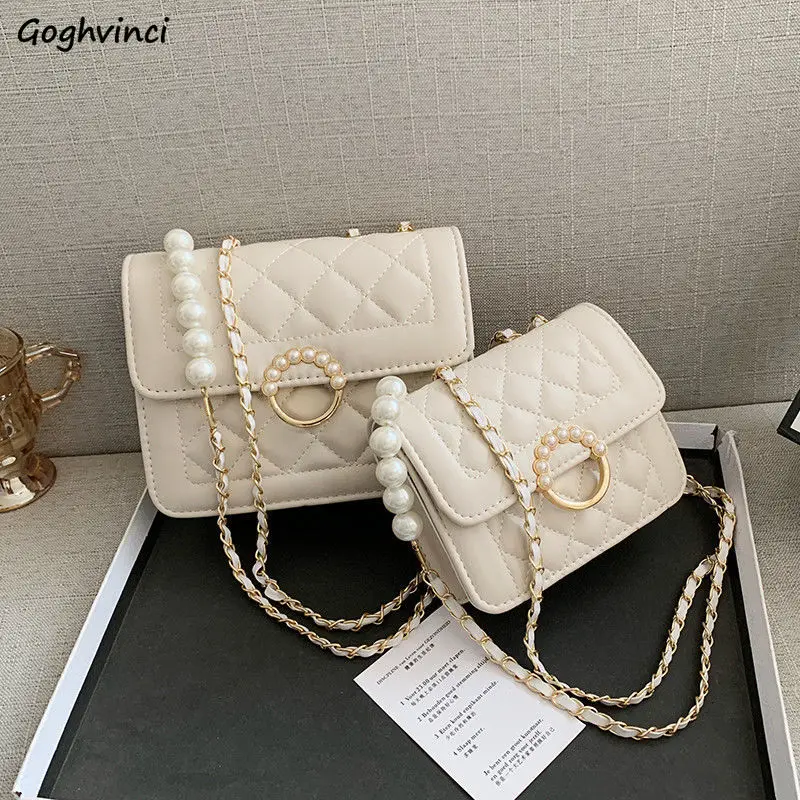 

Shoulder Bags for Women Pearls Fashion Diamond Lattice PU Hand Bag Femme Cross Body Chain OL Temperament Luxury Mini Flap Trendy