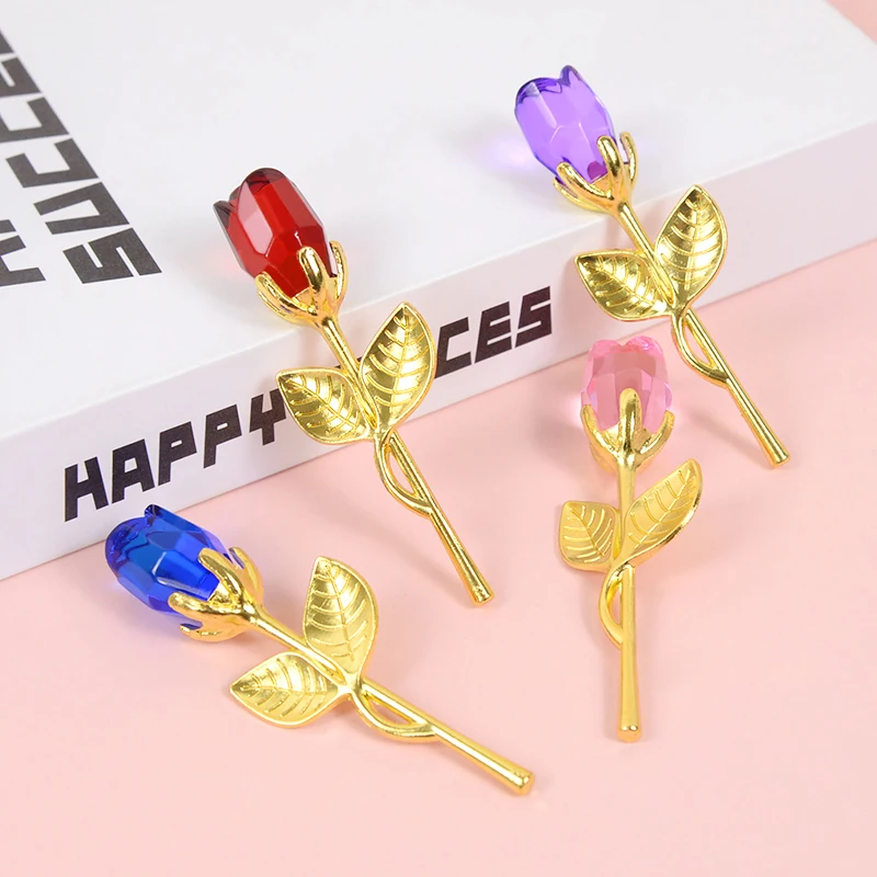 

Artificial Flowers Mini Crystal Rose With Metal Rod Girl Friend Valentine'S Day Gift Anniversary Flower Wedding Party Supplies