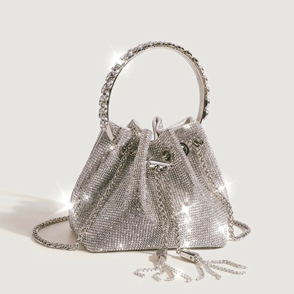 

Women Full Diamond Bucket Bag 2023 New Flash Diamond Chain Portable Shoulder Messenger Bags High Quality Women Purse And Handbag