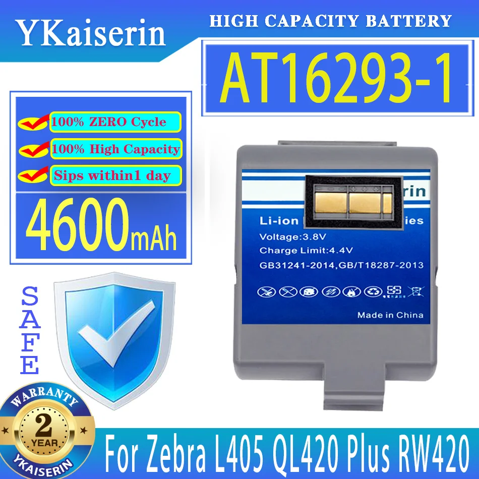 

YKaiserin Battery AT16293-1 (QL420) 4600mAh For Zebra L405 QL420 Plus QL420Plus RW420 RW420 EQ AK17463-005 CT17102-2 Bateria